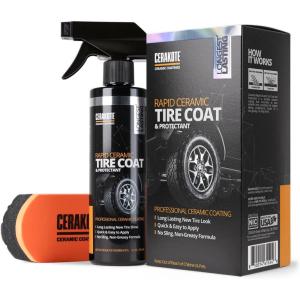 imageCERAKOTE Rapid Ceramic Tire Coat  Showroom New Tire Shine  Deep Tire Black Finish  Lasts Up to 10x Longer  No Sling NonGreasy Ceramic Tire Coating for Car Truck ampamp SUV  Easy Application 10oz